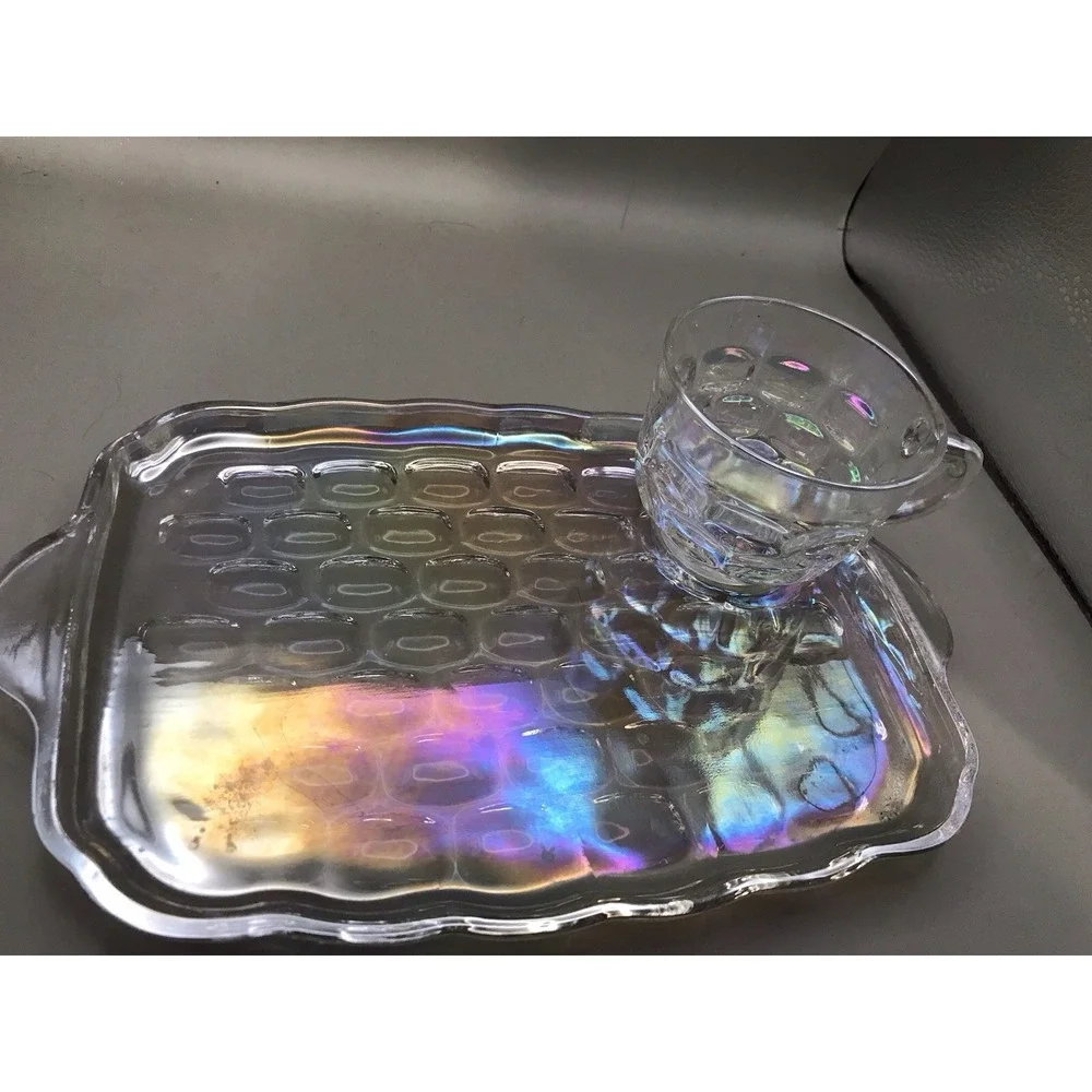 Vintage Federal Glass 2 Piece Irredescent Glass And Platter Set